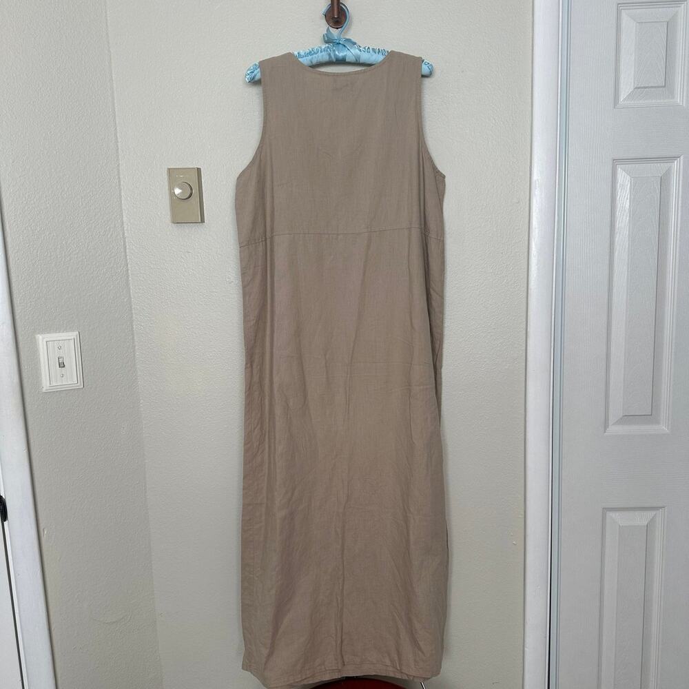 Vintage Vision Apparel Sz 10 Linen Cotton Beige Faux Wrap Maxi Dress Sleeveless - Picture 4 of 6